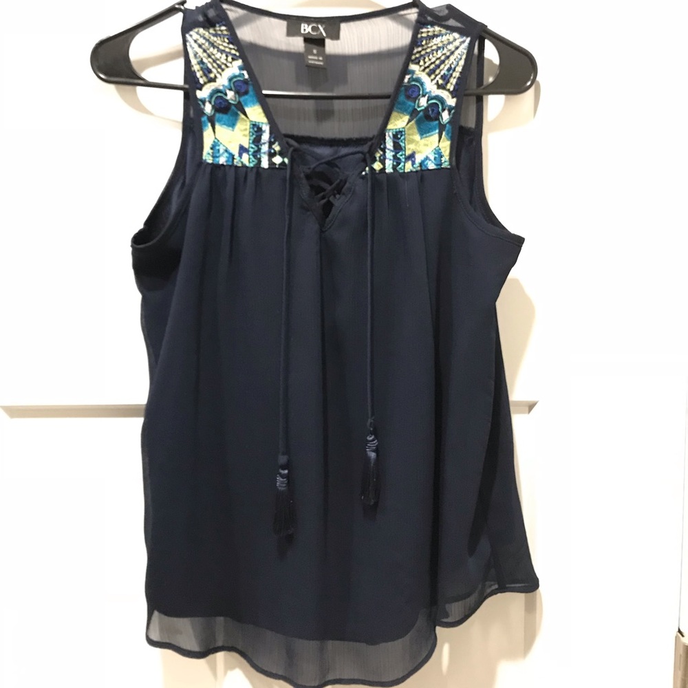 Embroidered Navy Top